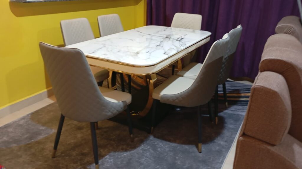Luxury 6-Seater Marble Top Dining Set - Kenty Furniture Kenya